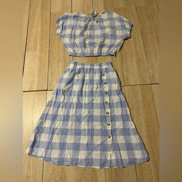 Madewell Linen Blend Michele Bubble Top & Side Button Midi Skirt - Picture 4 of 12